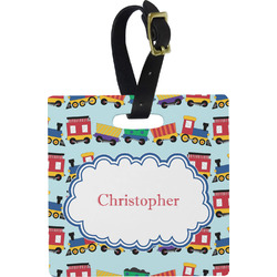 Trains Plastic Luggage Tag - Square w/ Name or Text