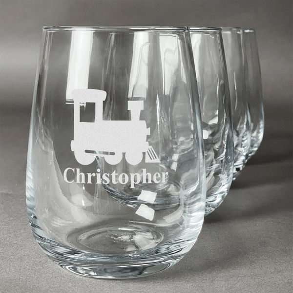 Custom Trains Stemless Wine Glasses (Set of 4) (Personalized)