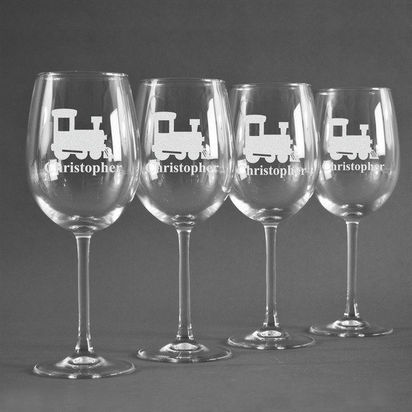 Trains Personalized Wine Glasses (Set of 4)