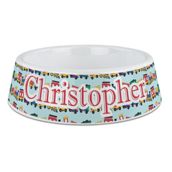 Trains Plastic Dog Bowl - Large (Personalized)