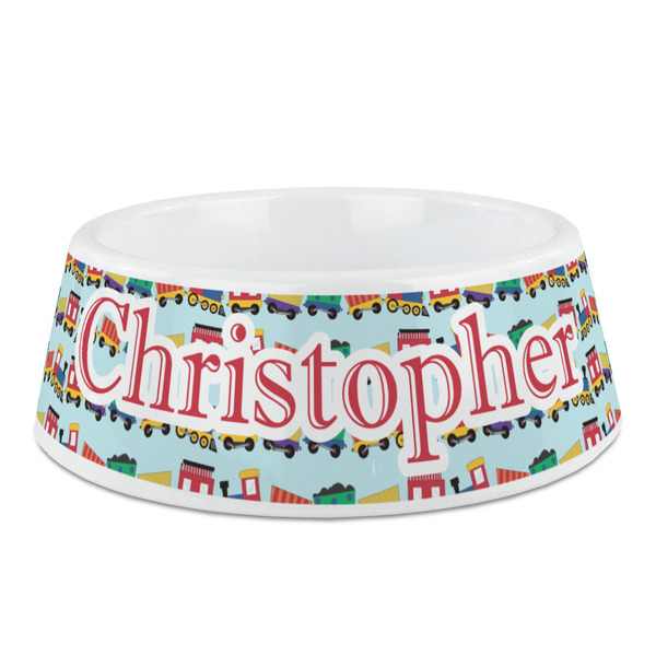 Custom Trains Plastic Dog Bowl - Medium (Personalized)