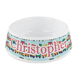 Trains Plastic Dog Bowl - Small (Personalized)