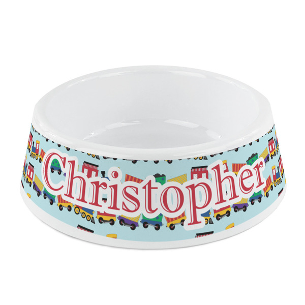 Custom Trains Plastic Dog Bowl - Small (Personalized)