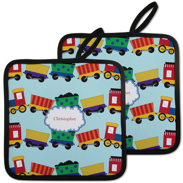 Custom Trains Pot Holders - Set of 2 w/ Name or Text
