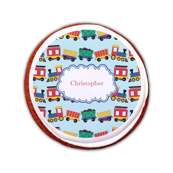 Trains Printed Icing Circle - Small - On Cookie