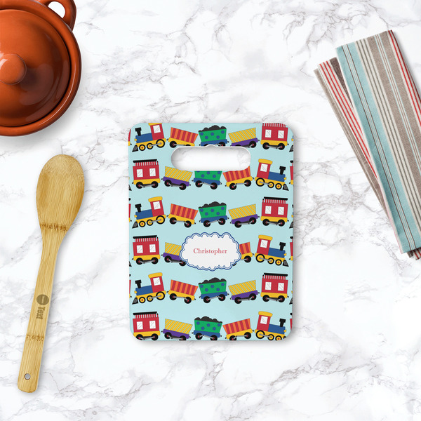 Trains Rectangle Trivet with Handle - LIFESTYLE