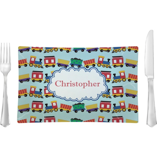Custom Trains Glass Rectangular Lunch / Dinner Plate (Personalized)