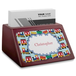 Trains Red Mahogany Business Card Holder (Personalized)