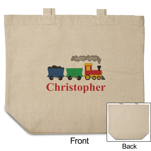 Trains Reusable Cotton Grocery Bag - Front & Back View