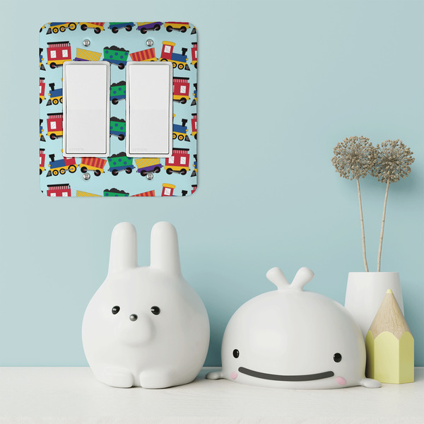 Trains Rocker Light Switch Covers - Double - IN CONTEXT
