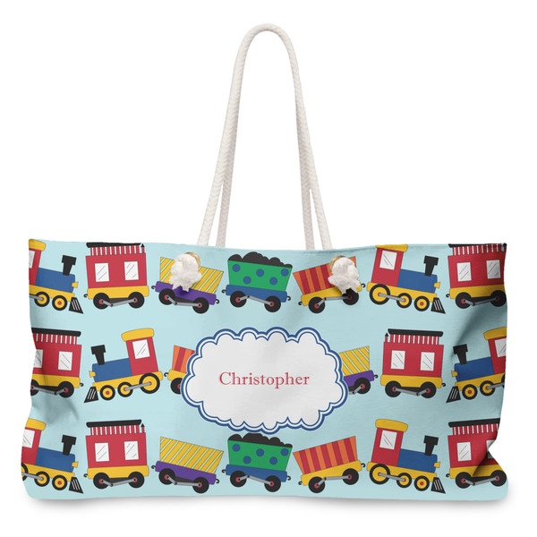 Custom Trains Large Tote Bag with Rope Handles (Personalized)