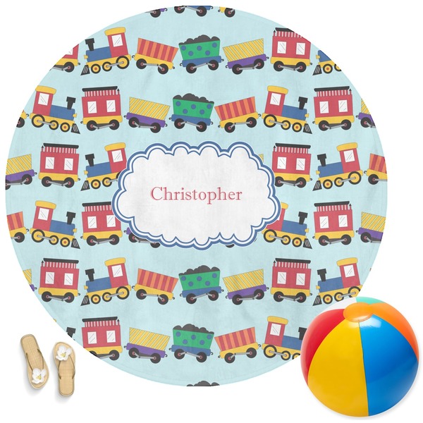 Custom Trains Round Beach Towel (Personalized)
