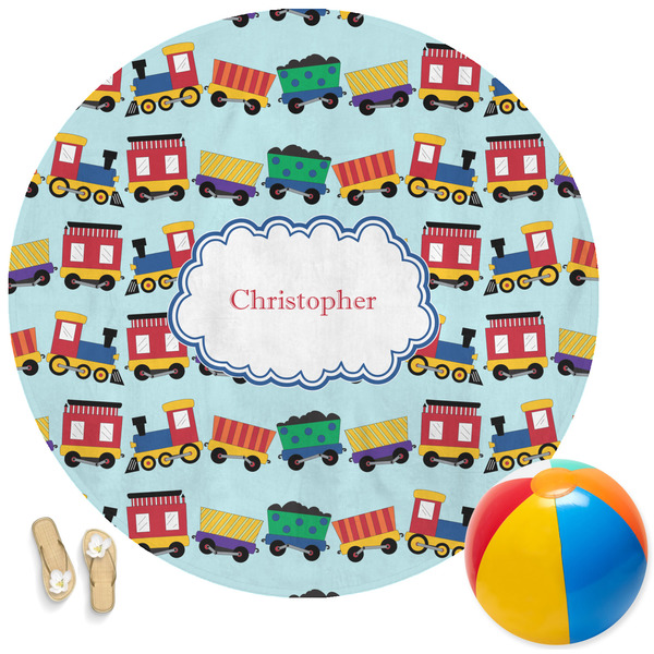 Custom Trains Round Beach Towel (Personalized)