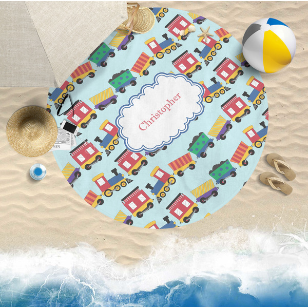 Trains Round Beach Towel Lifestyle