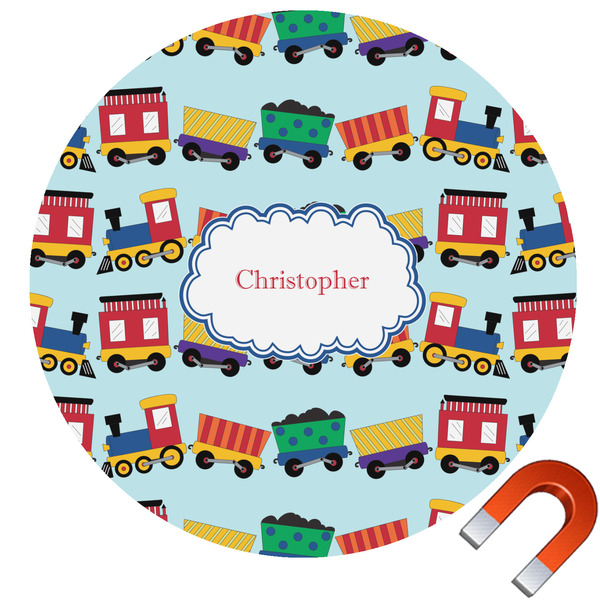 Custom Trains Round Car Magnet - 6" (Personalized)