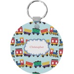 Trains Round Plastic Keychain (Personalized)