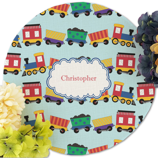 Trains Round Linen Placemats - Front (w flowers)