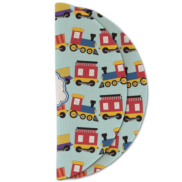 Trains Round Linen Placemats - HALF FOLDED (double sided)