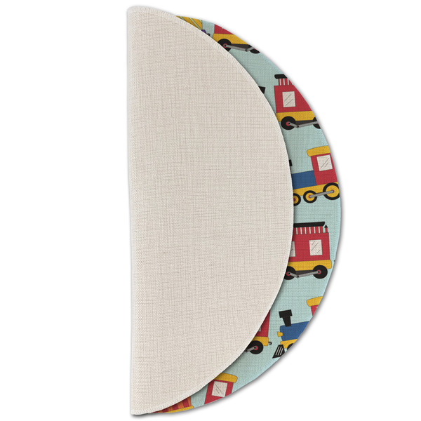 Trains Round Linen Placemats - HALF FOLDED (single sided)