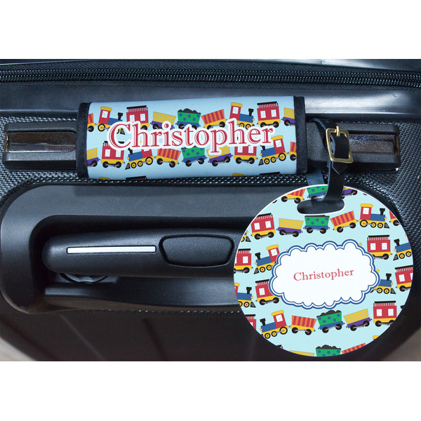 Trains Round Luggage Tag & Handle Wrap - In Context