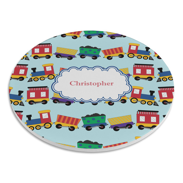Trains Round Stone Trivet - Angle View