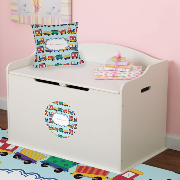 Trains Round Wall Decal on Toy Chest