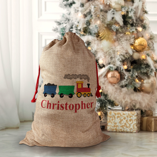 Trains Santa Bag - Front (stuffed)