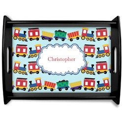 Trains Black Wooden Tray - Large (Personalized)