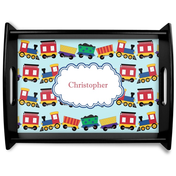 Custom Trains Black Wooden Tray - Large (Personalized)