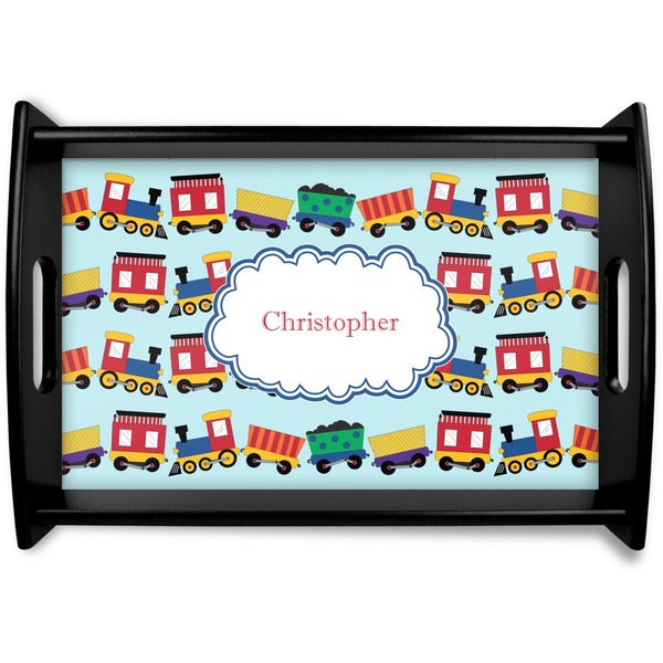 Custom Trains Black Wooden Tray - Small (Personalized)