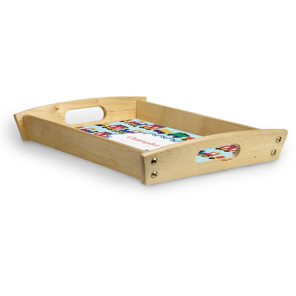 Trains Serving Tray Wood Small - Corner