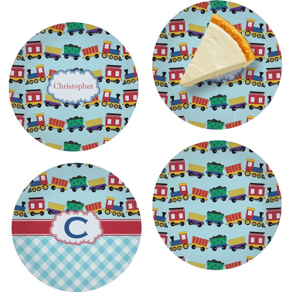 Custom Trains Set of 4 Glass Appetizer / Dessert Plate 8" (Personalized)