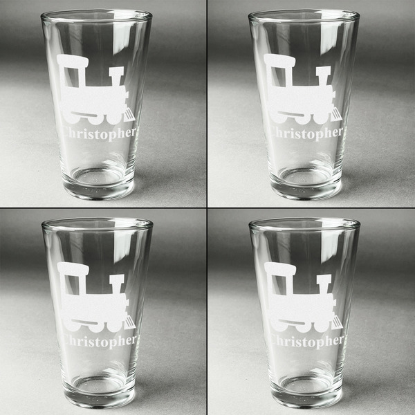 Trains Set of Four Engraved Beer Glasses - Individual View