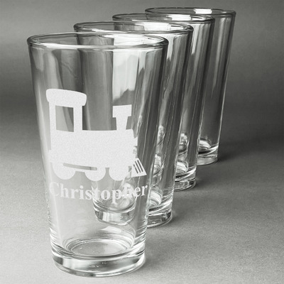 Trains Pint Glasses - Engraved (Set of 4) (Personalized)
