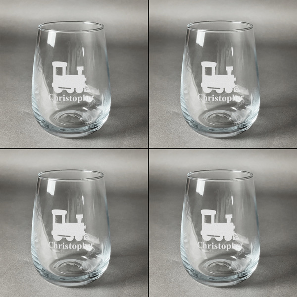 Trains Set of Four Personalized Stemless Wineglasses (Approval)