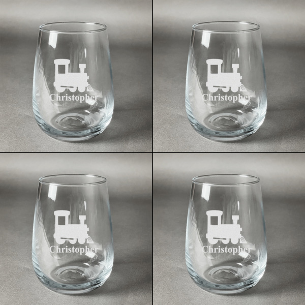 Trains Set of Four Personalized Stemless Wineglasses (Approval)