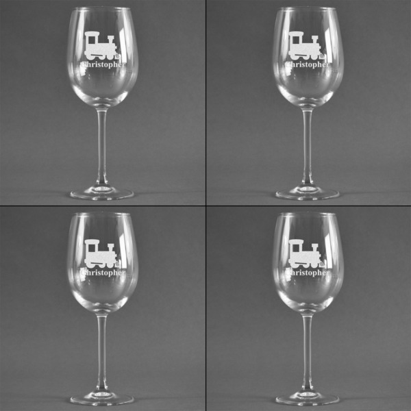 Trains Set of Four Personalized Wineglasses (Approval)