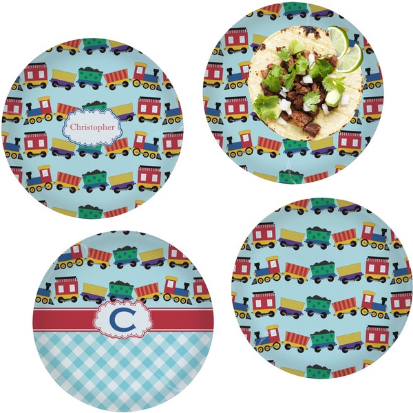 Custom Trains Set of 4 Glass Lunch / Dinner Plate 10" (Personalized)