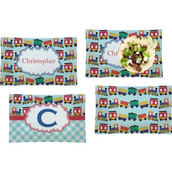 Custom Trains Set of 4 Glass Rectangular Lunch / Dinner Plate (Personalized)