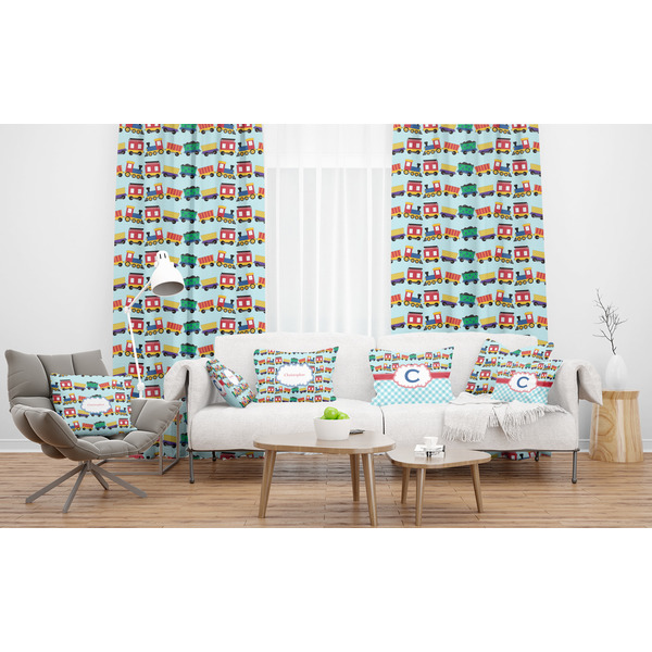 Trains Sheer and Custom Curtains in Room with Matching Pillows