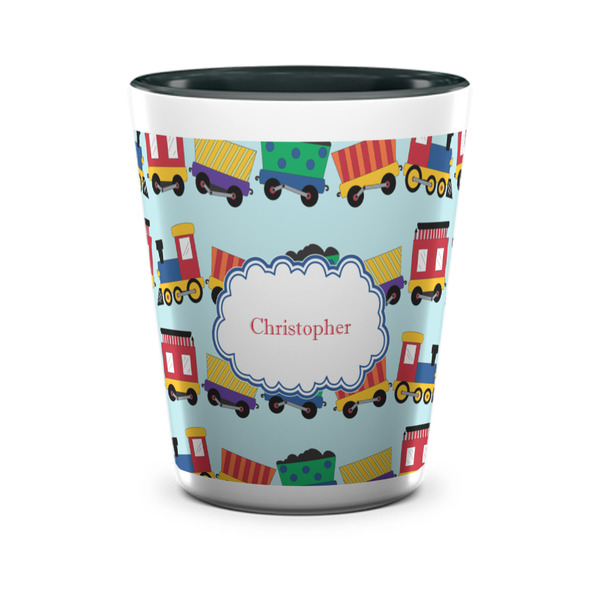 Custom Trains Ceramic Shot Glass - 1.5 oz - Two Tone - Set of 4 (Personalized)