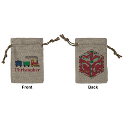 Trains Small Burlap Gift Bag - Front & Back (Personalized)
