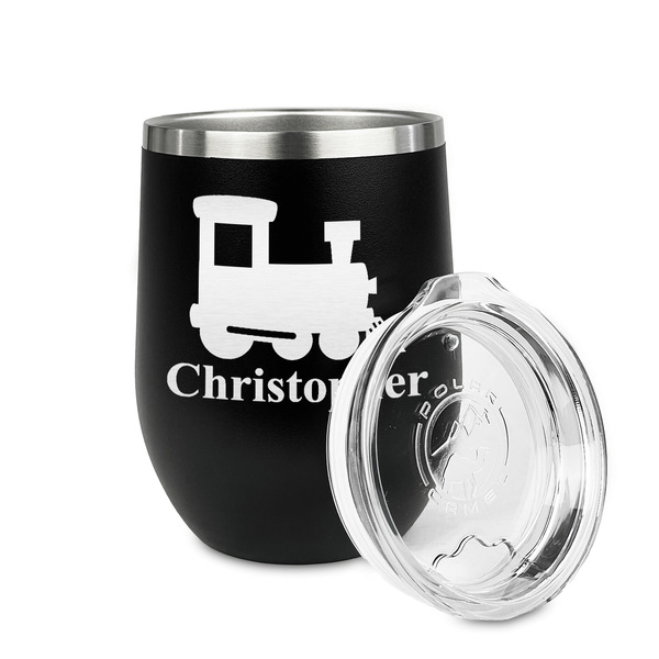 Trains Stainless Wine Tumblers - Black - Double Sided - Alt View