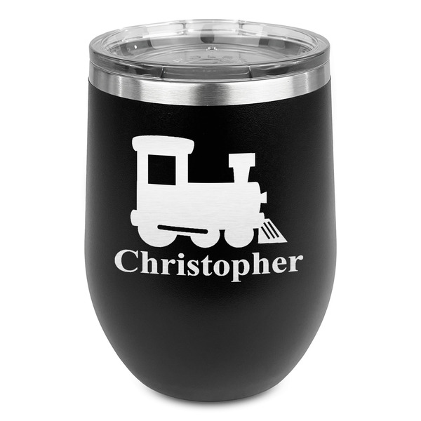 Custom Trains Stemless Stainless Steel Wine Tumbler - Black - Double Sided (Personalized)