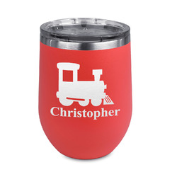 Trains Stemless Stainless Steel Wine Tumbler - Coral - Double Sided (Personalized)
