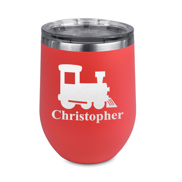 Custom Trains Stemless Stainless Steel Wine Tumbler - Coral - Single Sided (Personalized)