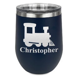 Trains Stemless Stainless Steel Wine Tumbler - Navy - Double Sided (Personalized)