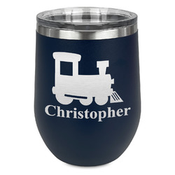 Trains Stemless Stainless Steel Wine Tumbler - Navy - Single Sided (Personalized)