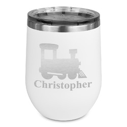 Trains Stemless Stainless Steel Wine Tumbler - White - Double Sided (Personalized)