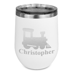 Trains Stemless Stainless Steel Wine Tumbler - White - Single Sided (Personalized)